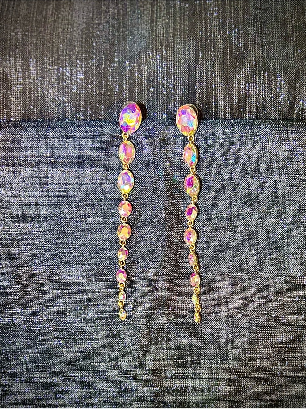 Dazzling Rainbow Gold Drop Crystal Earrings - Pink Iridescent